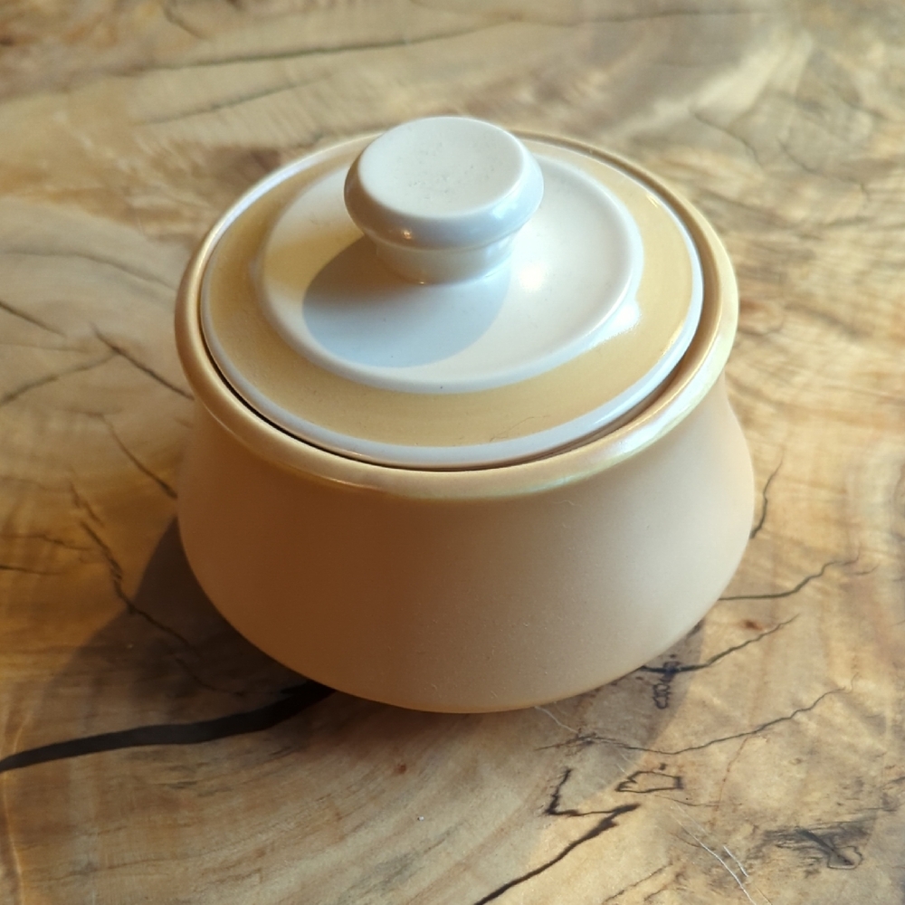 Cream and Tan Ceramic Sugar Bowl
